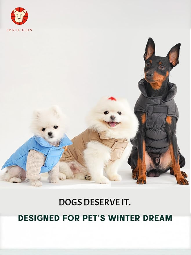 SPACE LION Puffer Jacket, Down Winter Coat, Durable Outdoor Coat for Cold and Windy Conditions, Waterproof, Windproof, Lightweight Jacket, Adjustable Fit for Small, Medium Dog(Red,M)