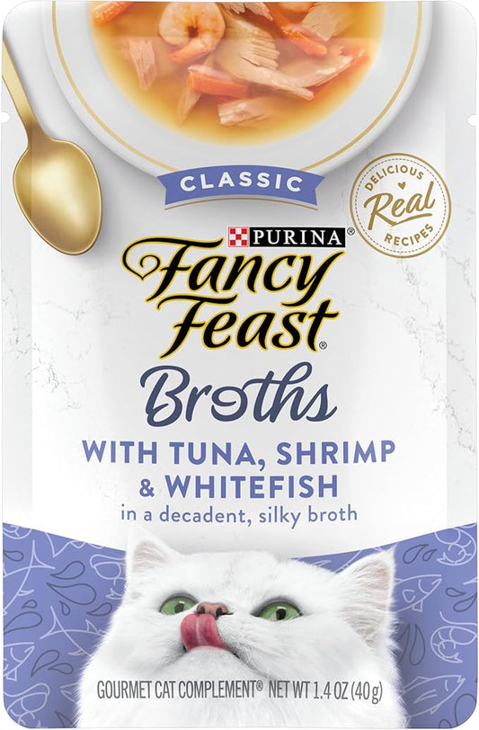 Purina Fancy Feast Limited Ingredient Wet Cat Food Complement, Broths With Tuna, Shrimp & Whitefish - (Pack of 16) 1.4 oz. Pouches