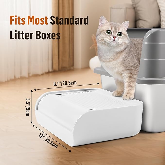 Cat Litter Box Step, Cat Litter Box Ramp Mat with Filter Function for Self-Cleaning Cat Litter Box, Easy to Clean, Cat Pedal Step Stool Ideal for Kitten & Elderly Cats (White)