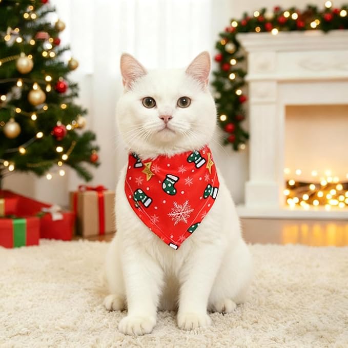 4 Pack Dog Bandana Christmas Scarf Bibs Kerchief Set Pet Christmas Costume Xmas Holiday Bandanas for Medium Large Dogs Pets (Large)