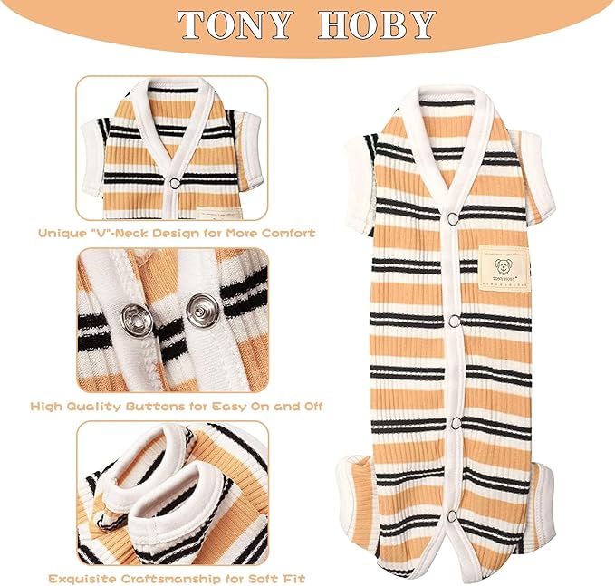 TONY HOBY Male Dog Pajamas, 4 Legged Dog Jumpsuit with Brown Stripe, Dogs Shirt for Small Medium Dogs (Brown, Boy, XL)