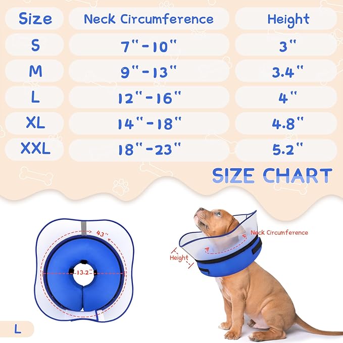 Supet Raised Inflatable Dog Cone Collar to Stop Licking, Soft Dog Cone Alternative After Surgery, Pet Neck Donut Collar for Small Medium Large Dogs