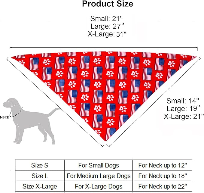 ADOGGYGO American Flag Dog Bandana, Multiple Sizes Offered, Reversible Red Blue Flag Star Scarf, Patriotic 4th of July Bandanas for Medium Large Dogs (Large)