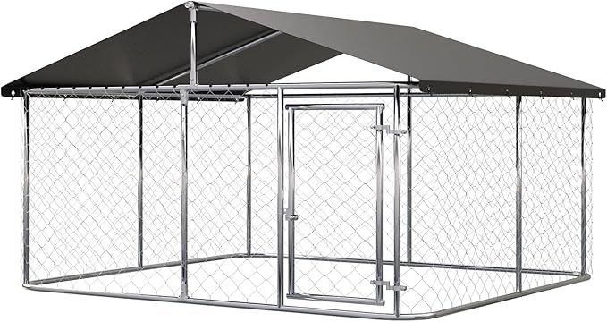 Outdoor Dog Enclosure Heavy Duty Dog Kennel House Mesh Dog Big Cage Pet Kennel Steel Fence with Secure Lock(118”x 118”)