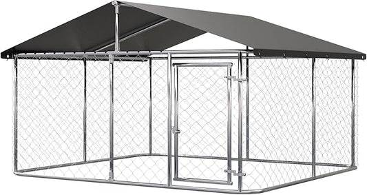 Outdoor Dog Enclosure Heavy Duty Dog Kennel House Mesh Dog Big Cage Pet Kennel Steel Fence with Secure Lock(118”x 118”)