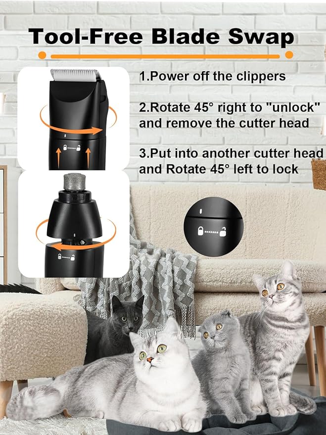 Dog Grooming Clippers 4 in 1 Pet Grooming Kit,2-Speed Cordless Dog Clipper with Nail Grinder,USB-C Rechargeable Paw Trimmer for Small Pets, Dogs, Cats