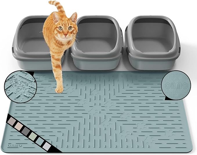 OHMO Cat Litter Mat XXL Trapping Mat Premium Silicone Rubber 37.5x25.2 Light Blue, Waterproof and BPA Free Kitty Litter Box Mat, Easy Clean and Keeps The Floor Tidy