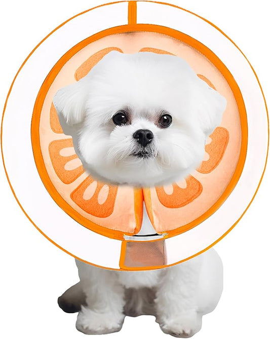Inflatable Dog Cone Collar for Large Medium Small Dogs, Soft Dog Donut Collar Adjustable Recovery Cone for Pets After Surgery, Extra Enhanced Anti-Licking Guard Shield for Pets (Medium, Orange)