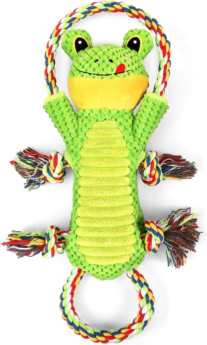 Plush Dog Toy with Crinkle Paper and Ropes - Small Interactive Puppy Toys for Medium to Large Dogs