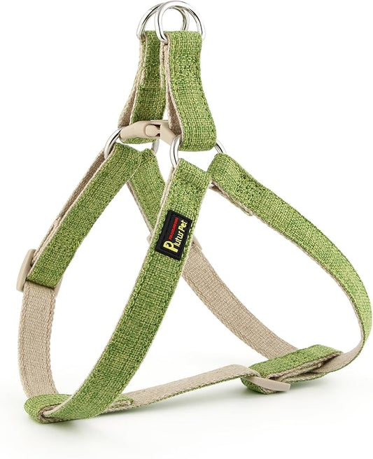 Plutus Pet Cotton Hemp Step in Dog Harness, Sustainable, Lightweight and Escape-Proof, Quick Fit Dog Harness for Puppy Small Medium and Large Dogs, Green, M