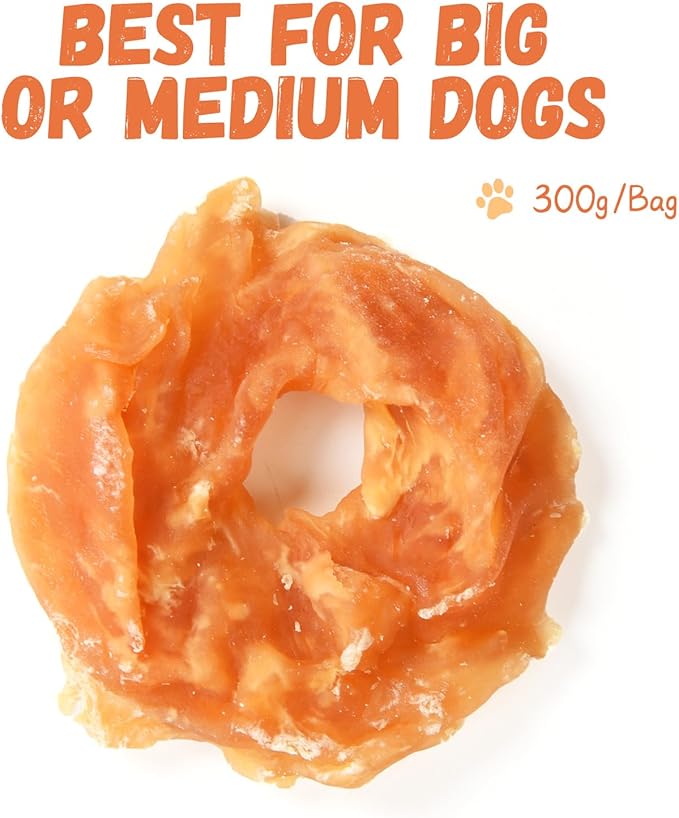 Dog Treats Chicken Jerky Rings, Rawhide-Free Grain-Free Real Dried Tenders Natural Chicken Breast Dog Chewy Training Snacks for Small Medium Large Dogs Large Pack 10.6oz