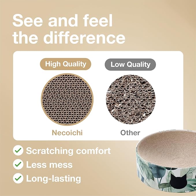 NECOICHI Cat Scratcher Bowl for Indoor Cats - Cat Scratching Lounger with Reversible Usability and Extra Comfort for Lounge, Cardboard Bed Couch