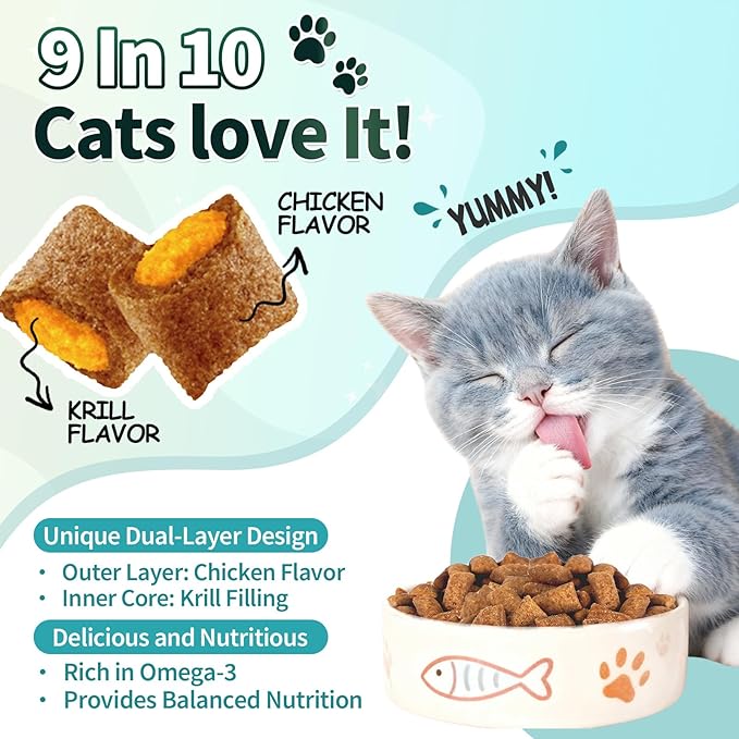 Wagmee Cat Calming Treats - 500 Tasty Cat Chews with Melatonin, Coconut Oil, Chamomile for Cat Stress and Anxiety Relief - Ideal for Travel, Storms and Indoor Care Krill Flavor 7.97 OZ