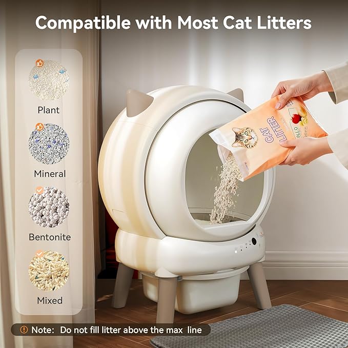 Self Cleaning Litter Box - E2 Automatic Cat Litter Box Large Smart Self Cleaning Robot for Cats, Double Safety Protection, App Control, 2 Roll Garbage Bags & Mat