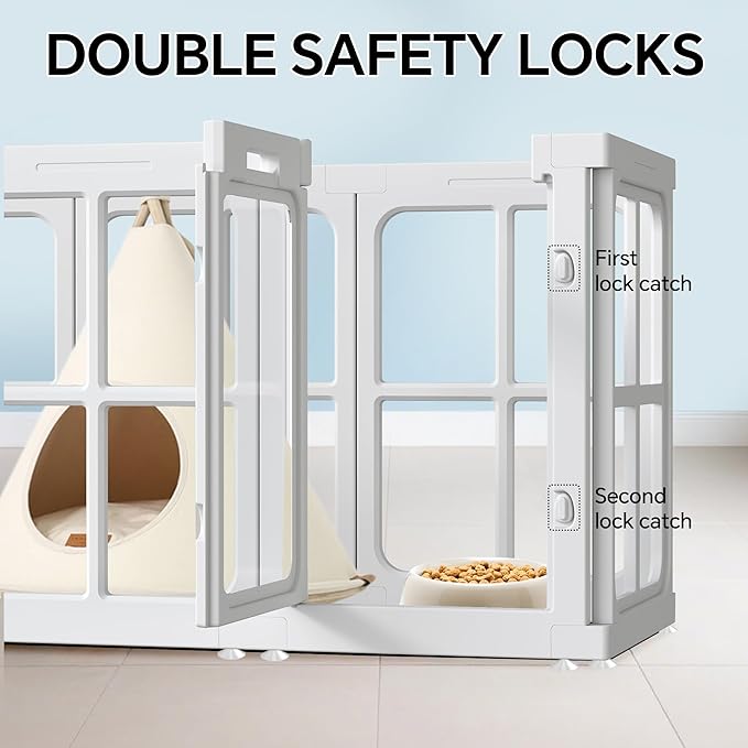 Clear Dog Playpen Indoor, 24" Acrylic Plastic Pet Play Pen with Door, Playpen for Puppy Cat Rabbit Ferret, Easy to Install Preferable Playpen for Small Dogs, Customizable, White 8 PCS