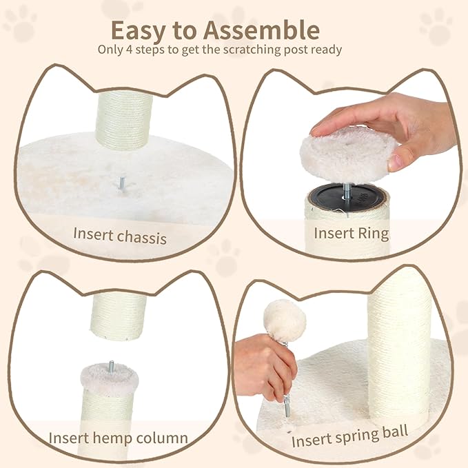 Simple cat Scratching Post Cat Scratcher 33.4 inch Tall Scratching Post with Sisal Rope for Indoor Kitten and Large Cats sisal cat Scratcher with Hanging Ball for Playing