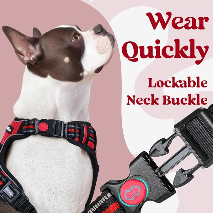 rabbitgoo Dog Harness Medium Sized, No Pull Pet Harness with 3 Buckles, Adjustable Soft Padded Vest with Control Handle, Walking Reflective Pet Vest for Medium Dogs, Red, M