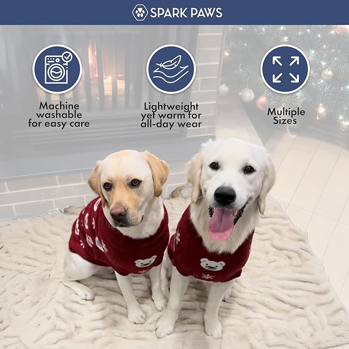 Spark Paws Christmas Dog Sweater – Ultra Soft Holiday Knit Sweater for Small, Medium & Large Dogs, Cute Pet Sweater for French Bulldogs & Big Dogs, Easy Potty V Cut Design Jacket - (Polar Bear, 2XL)