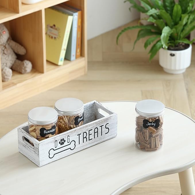 Dog Treat Container Cat Food Organizer with 3 Jars Pet Food Storage Containers Dog Treat Station Cat Treat Storage Farmhouse Decor Gift for Pet