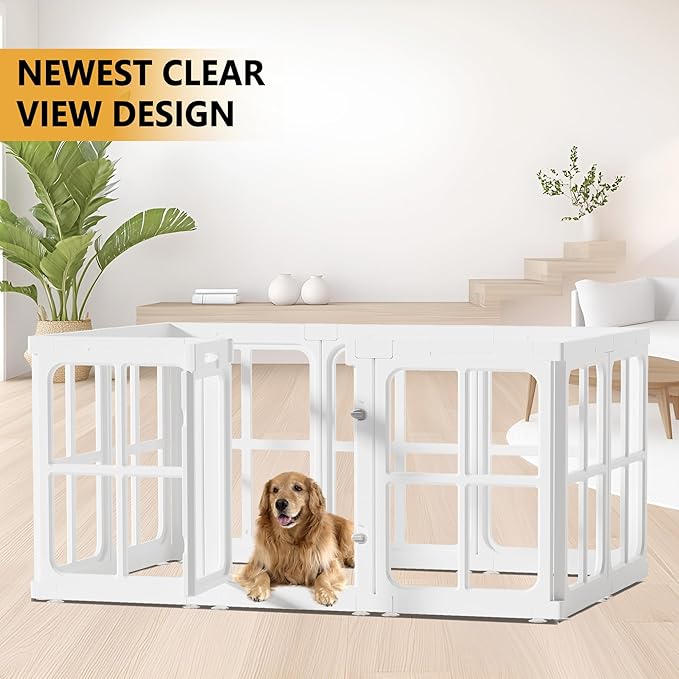 Clear Acrylic Dog Playpen with Door, for Puppy Rabbit Transparent Pet Pen, Dog Playpen Indoor, Dog Fence, Easy Assemble & Cleaning Dog Pen for Small & Medium Dogs (23.6“ Height, 10PCS)