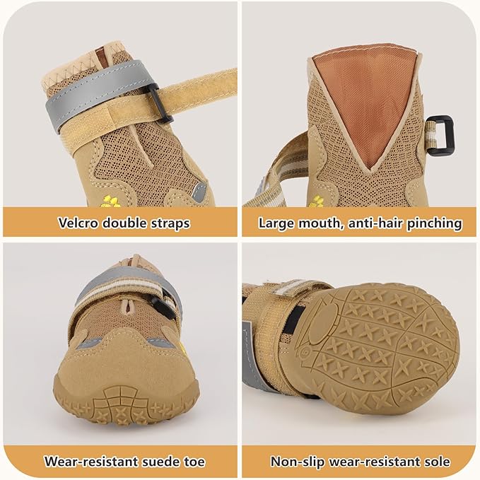 Dog Shoes for Large Medium Small Dog, Mesh Breathable Dog Shoes for Hot Pavement, Anti-Slip Dogs Boots Paw Protectors with Reflective for Outdoor Walking Indoor Hardfloors (Size 2)