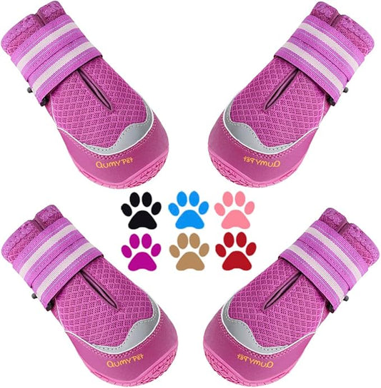 QUMY 4PCS Dog Boots for Large Dogs, Medium Dog Shoes & Paw Protectors for Hot Pavement, Summer Heat Protection, Mesh Breathable Nonslip Dog Booties for Hardfloors, Walking Running Hiking Purple Size 3