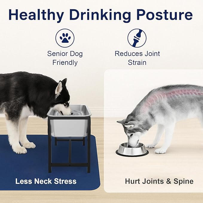 2.5 Gallon Elevated Dog Water Bowl for Large Breeds, 16.5" Tall Raised Stainless Steel Large Dog Water Bowl with Full Metal Stand for Relief Joint Pressure, Tip-Proof, Easy to Clean, Indoor & Outdoor