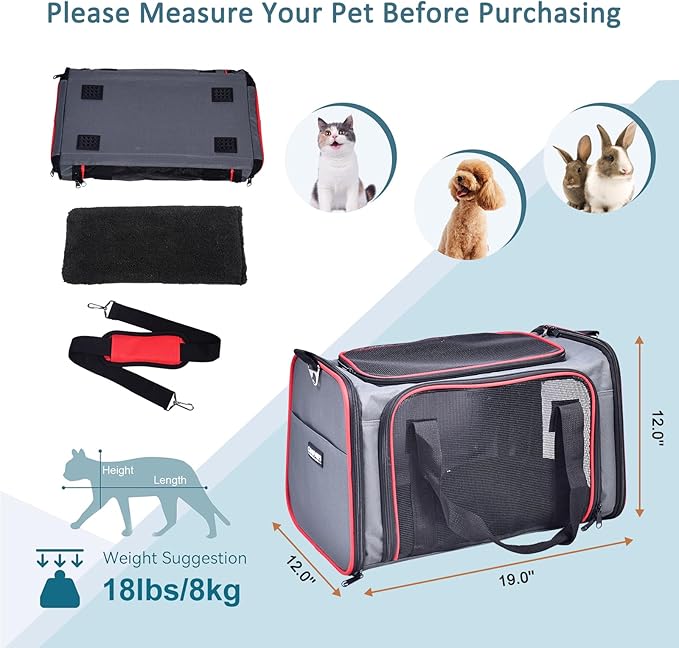 Soft-Sided Kennel Pet Carrier for Small Dogs, Cats, Puppy, Airline Approved Cat Carriers Dog Carrier Collapsible, Travel Handbag & Car Seat