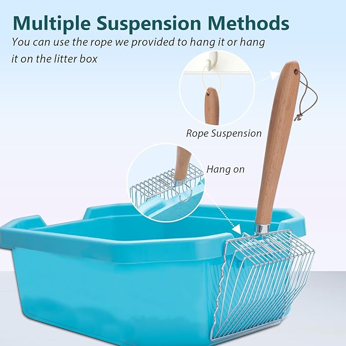 Cat Litter Scoop, 9.8" Extended Handle Premium Kitty Shovel with Hook and Hole, Metal Sifter Scooper Stainless Steel for Easy Cleaning, Durable and Heavy Duty, Odor-Free for Litter Box