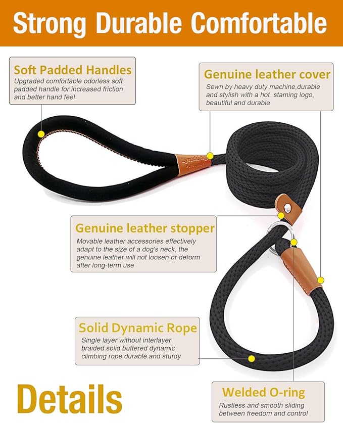 lynxking Dog Leash Slip Lead 5 6 8 FT Dog Training Leash Strong Heavy Duty Braided No Pull Training Lead Leashes for Small Medium Large Dogs