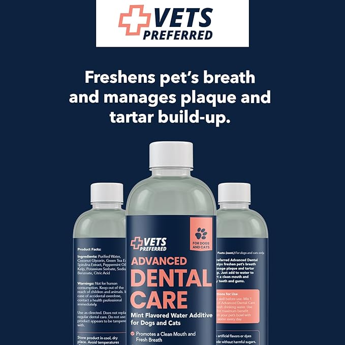 Vets Preferred Oral Care Water Additive for Dogs - Healthy Mouth Dog Breath Freshener Mouthwash - Fights Bad Breath, Removes Plaque and Tartar - Prevents Gum Disease - Mild Mint Flavor