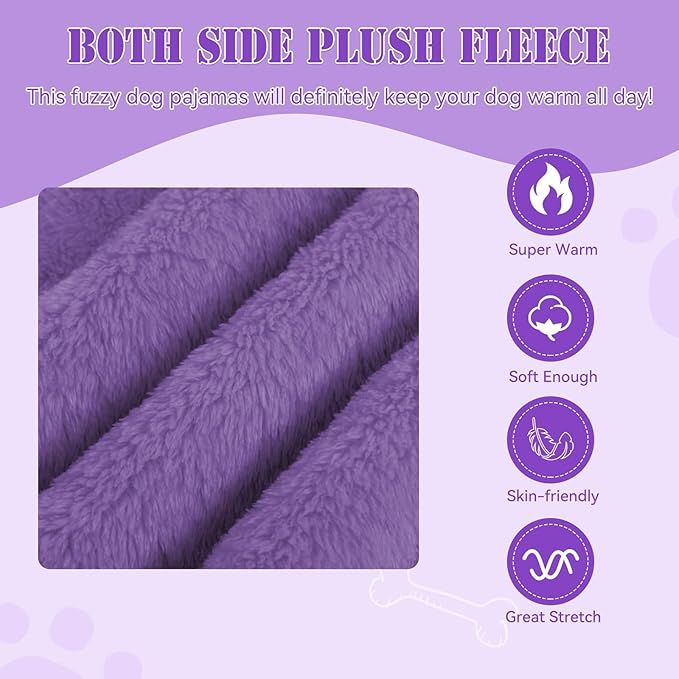 Fuzzy Dog Pajamas Turtleneck Pet Clothes Warm Soft Cozy Lightweight Pet Pjs Dog Sweaters for Small Dogs(Purple-S)
