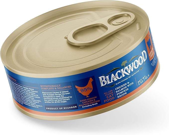 Blackwood Wet Cat Food, Chicken & Salmon with Pumpkin Recipe for All Life Stages, 3 Ounce Can (Pack of 12), Slow Cooked, Grain Free