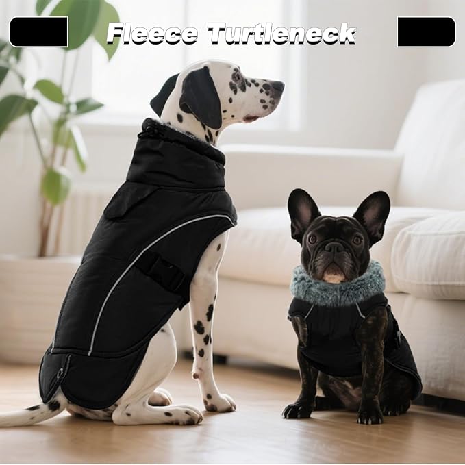 DENTRUN Large Dog Winter Coat - Windproof Reflective Warm Coat, Adjustable Neck & Snap Closure, Water Repellent Thick Fleece Vest, Fleece Lined for for Golden Retriever, Black, XL