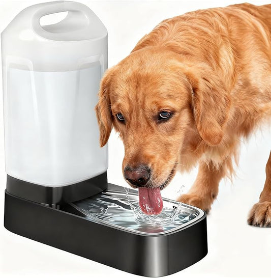 Automatic Dog Water Bowl Dispenser - 2.4 Gal Large Gravity Auto Pet Water Feeder Fountain Waterer with Stainless Steel Bowl & Easy Carry Handle for Large Dog Cat Multi Pet Use, BPA Free, No Leakage