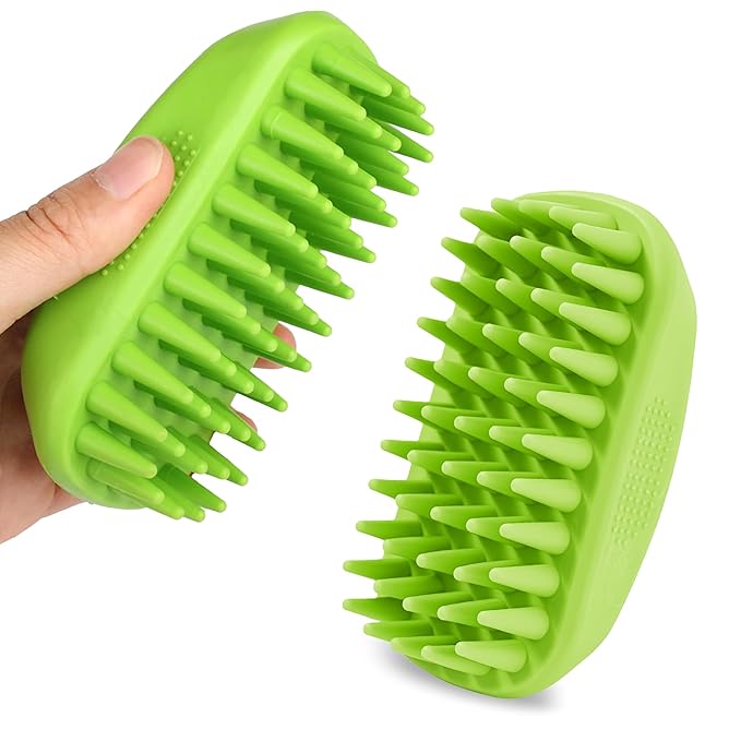 Dog Shampoo Brush & Dog Shower Brush, Upgraded Pet Grooming Bath Brush with Soft Silicone Bristles, Adjustable Handle Massage Comb for Long & Short Hair Dogs and Cats