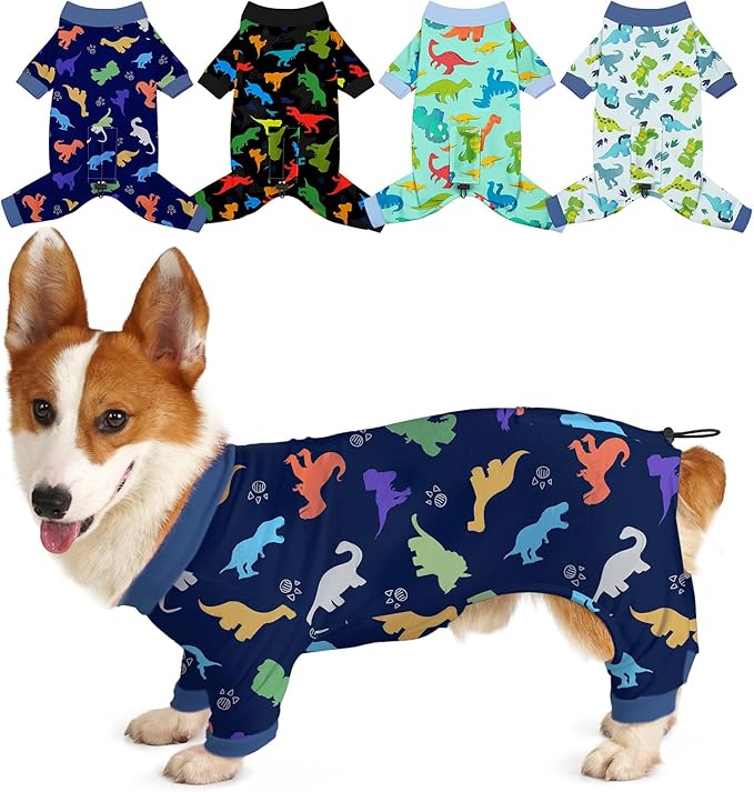 Bienbee Dog Pajamas, 4 Pack Cute Soft Dog Puppy Clothes Dogs Pjs Onesies Jammies Outfit Adjustable Breathable & Stretchy Clothes for Small Medium Large Dogs Girl Boy Puppy-XL
