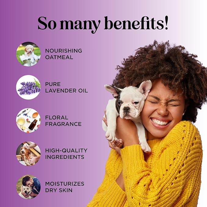 Soothing Oatmeal Shampoo for Dogs - Cleansing and Moisturizing Aloe & Oatmeal Dog Shampoo for Smelly Dogs of all Ages & Breeds - Gentle Sulfate and Paraben Free Dog Wash Made in USA (Lavender Vanilla)