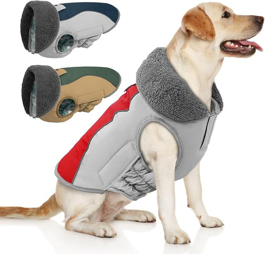 Doglay Dog Coat Waterproof Warm Dog Winter Jacket,Christmas Reflective Fleece Puppy Winter Coat with Harness Hole, Adjustable Snow Jacket for Small Medium Large Dogs