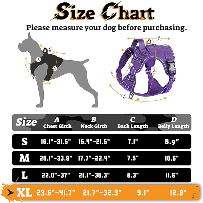 rabbitgoo Dog Harness for Large Dogs No Pull, Tactical Service Pet Vest with Molle and Control Handle, Adjustable and Reflective Military Harness for Easy Walking and Training, Purple, XL