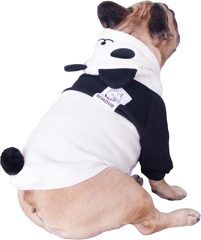 iChoue Panda Dog Halloween Costumes Clothes Sweater Cute Funny for English Bulldog Cold Weather Winter Coats Hoodies - Black/XLarge