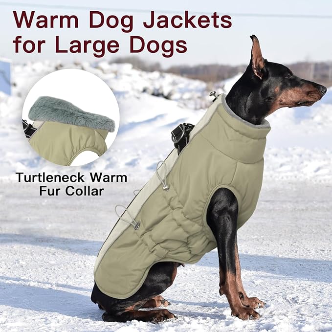 Dog Coat Winter Warm Dog Jackets for Large Dogs Reflective Snowsuit with Harness Fleece Dogs Snow Jacket Waterproof Pet Clothes for Cold Weather