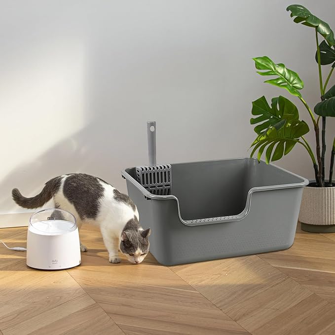 Bringer 4-Pack Plastic High Side Cat Litter Box, Large Open Top Cat Litter Box, Gray, 19.69 x 15.24 x 8.46 Inches