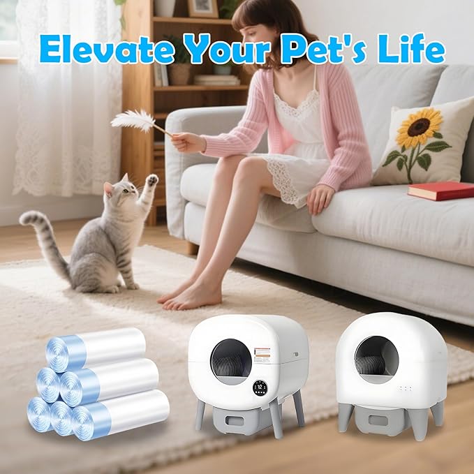 60 Count Cat Litter Bags For Poop Compatible with Litter Robot Waste Bags,Litter Box Liners With Drawsting For Automatic or Self-Cleaning Cat Box, Heavy-Duty, Extra Thick,26.37"X15.74"