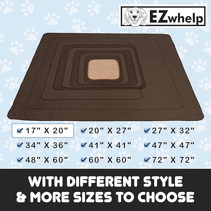 EZwhelp Reusable Dog Pee Pads - Waterproof Training Pads for Dogs, Washable & Sanitary, Rounded Corners, Laminated, Lightweight, and Durable,Pet Essentials for Puppy Training and Whelping - 17" x 20"