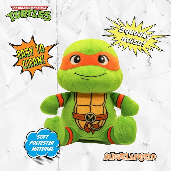 design LAB, Inc. Teenage Mutant Ninja Turtle Official Merchandise | TMNT Toys Squeaky Plush Dog Toy | Michelangelo | Stuffed Animal Turtle Squeaks for Interactive Play
