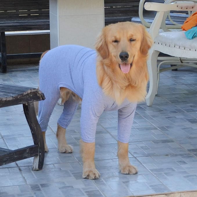 Lovelonglong Four Feet Dog Lightweight Pajamas, Pure Cotton Dog Jumpsuits 4 Legs Dog Onesies T-Shirt Stylish PJS Puppy Costume for Large Medium Small Dogs Gray XXXXL