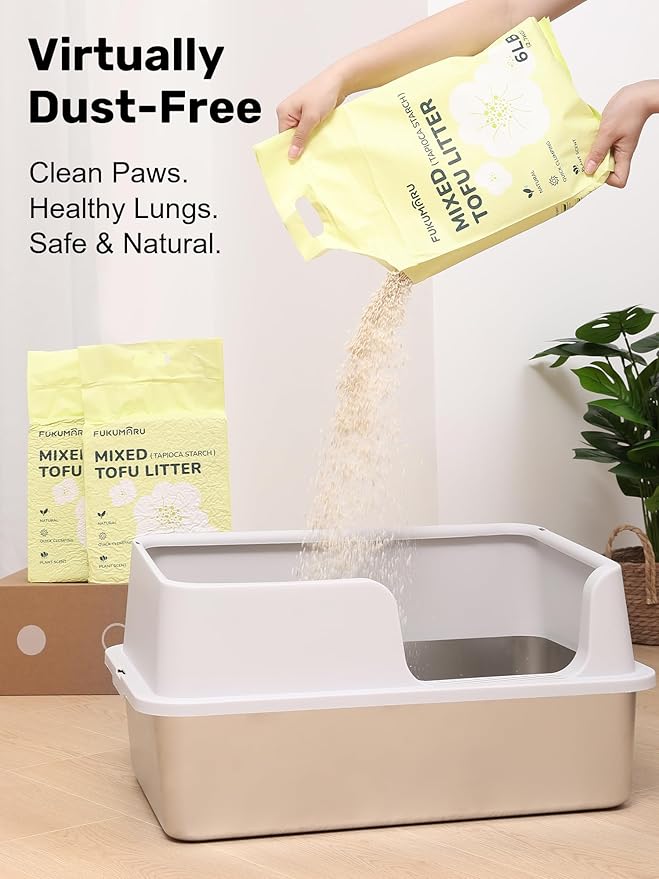 FUKUMARU Tofu Cat Litter, 24lb Fast Clumping & Odor Control, Gardenia Scent, Natural Bean Dregs & Cassava Starch, Dust-Free, Flushable, Low Tracking, Ultra Absorbent, Lightweight, 6lb x 4 Bags