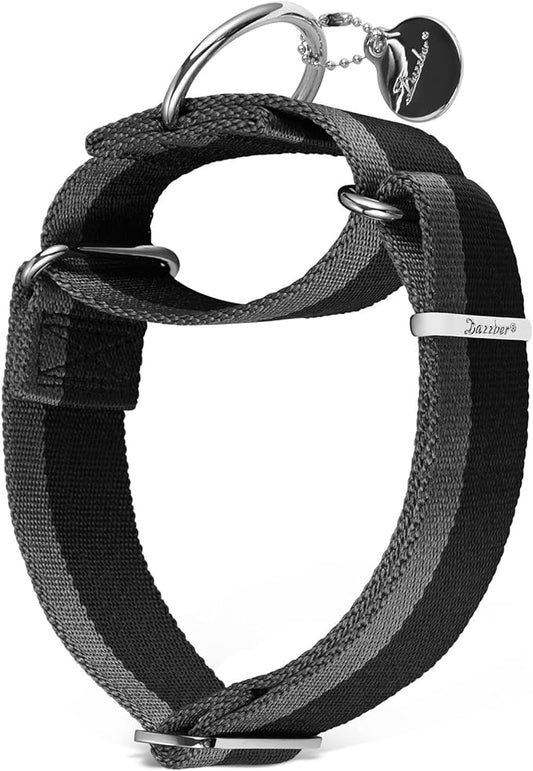 Martingale Collar 1.5 Inch Wide 1200D Extra Strong Nylon Dog Collar, No Pull Heavy Duty Dog Collar with 2-Color Stripe for Medium to XLarge Dogs (Large, 1 1/2 Inch Wide, Black & Grey)