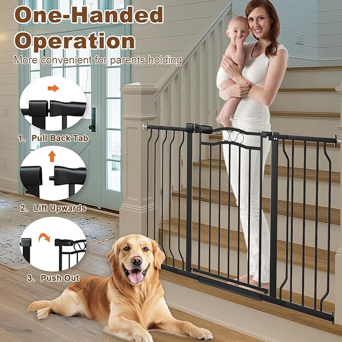 Extra Wide Baby Gate 62.2-71.6" for Stairs No Drilling, 30" Tall Auto Close Press Mounted for Doorways, Adjustable Width Walk Through Long Gates for Kids or Pets, Black